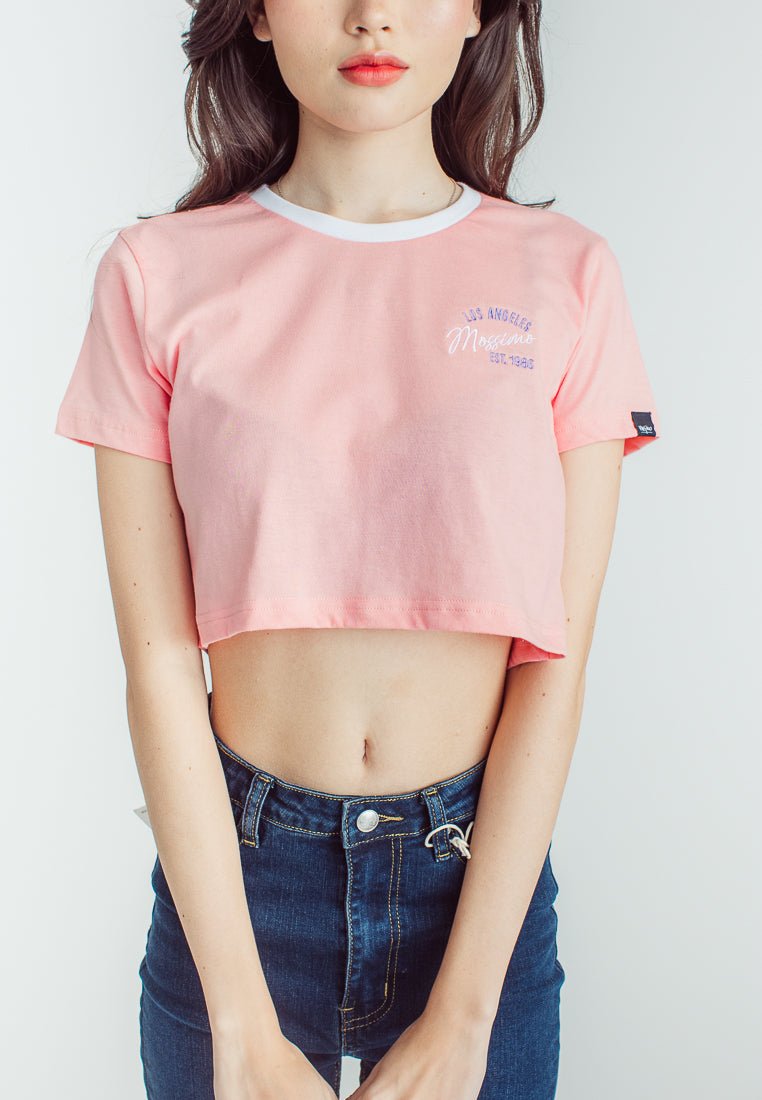 Flamingo Pink with Los Angeles Mossimo Embroidery Print Vintage Cropped Fit Tee - Mossimo PH