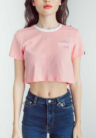 Flamingo Pink with Los Angeles Mossimo Embroidery Print Vintage Cropped Fit Tee - Mossimo PH