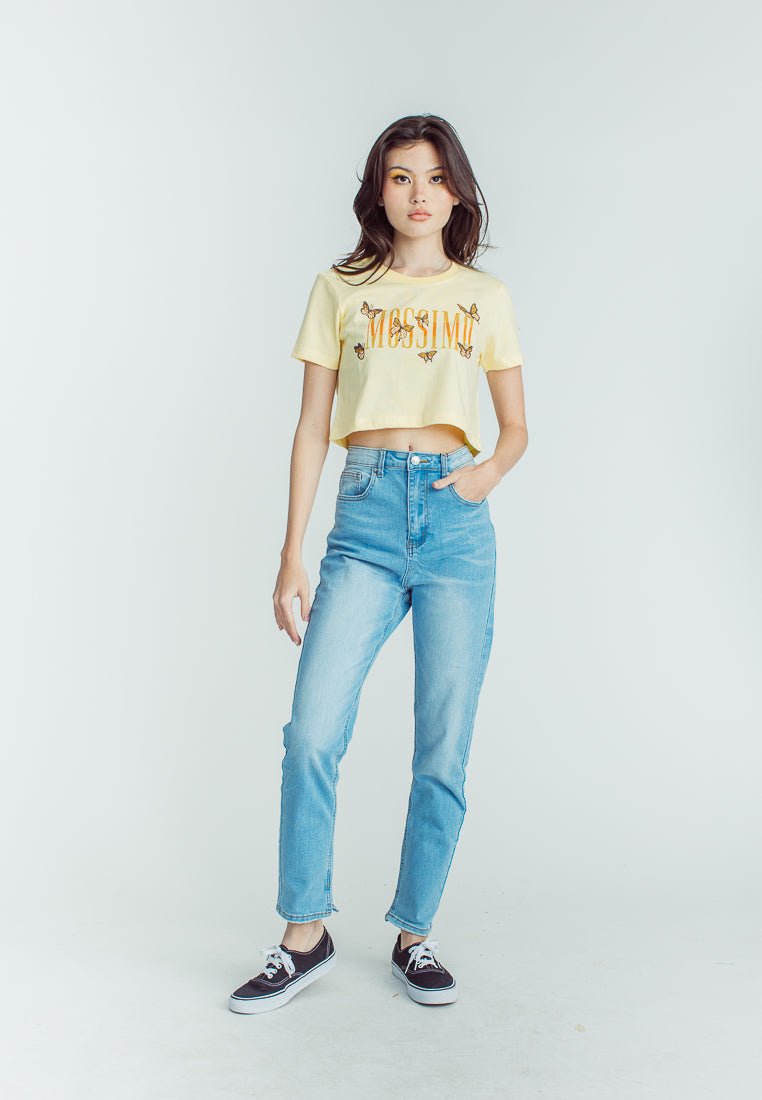 French Vanilla Premium with Mossimo Butterflies Flat and High Density Print Vintage Cropped Fit Tee - Mossimo PH