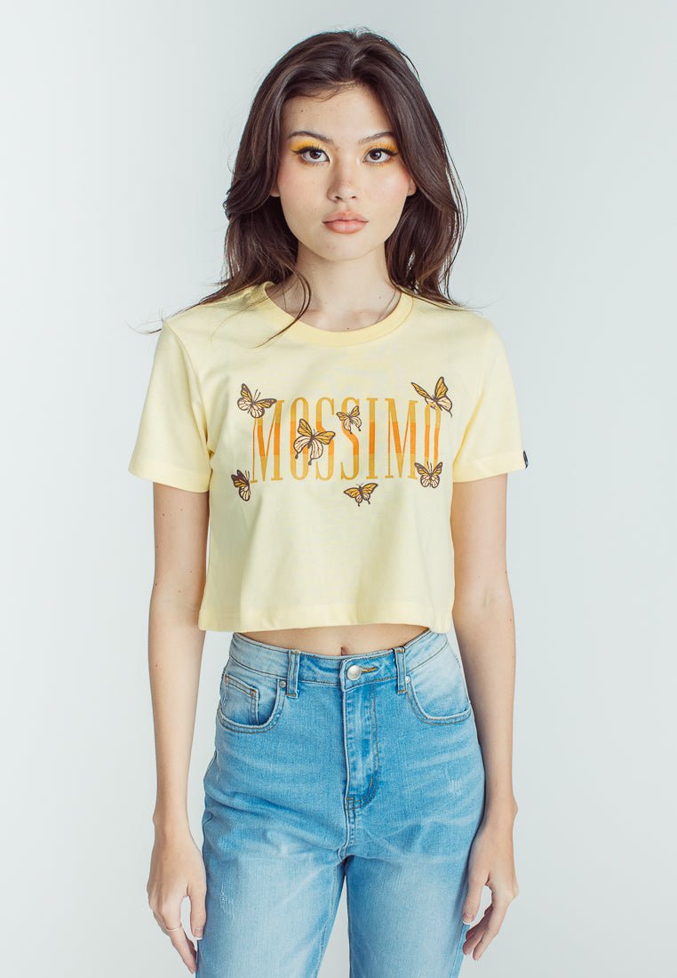 French Vanilla Premium with Mossimo Butterflies Flat and High Density Print Vintage Cropped Fit Tee - Mossimo PH