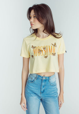 French Vanilla Premium with Mossimo Butterflies Flat and High Density Print Vintage Cropped Fit Tee - Mossimo PH