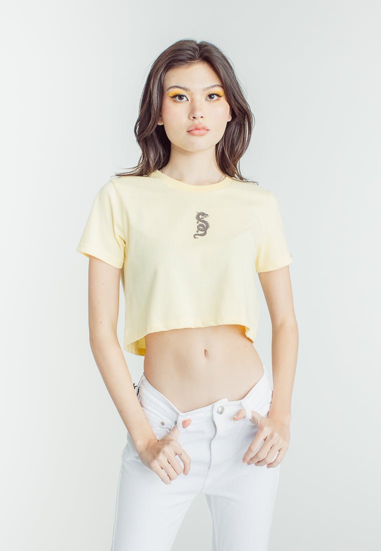 French Vanilla Premium with Small Dragon High Density Print Vintage Cropped Fit Tee - Mossimo PH