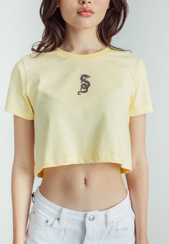 French Vanilla Premium with Small Dragon High Density Print Vintage Cropped Fit Tee - Mossimo PH