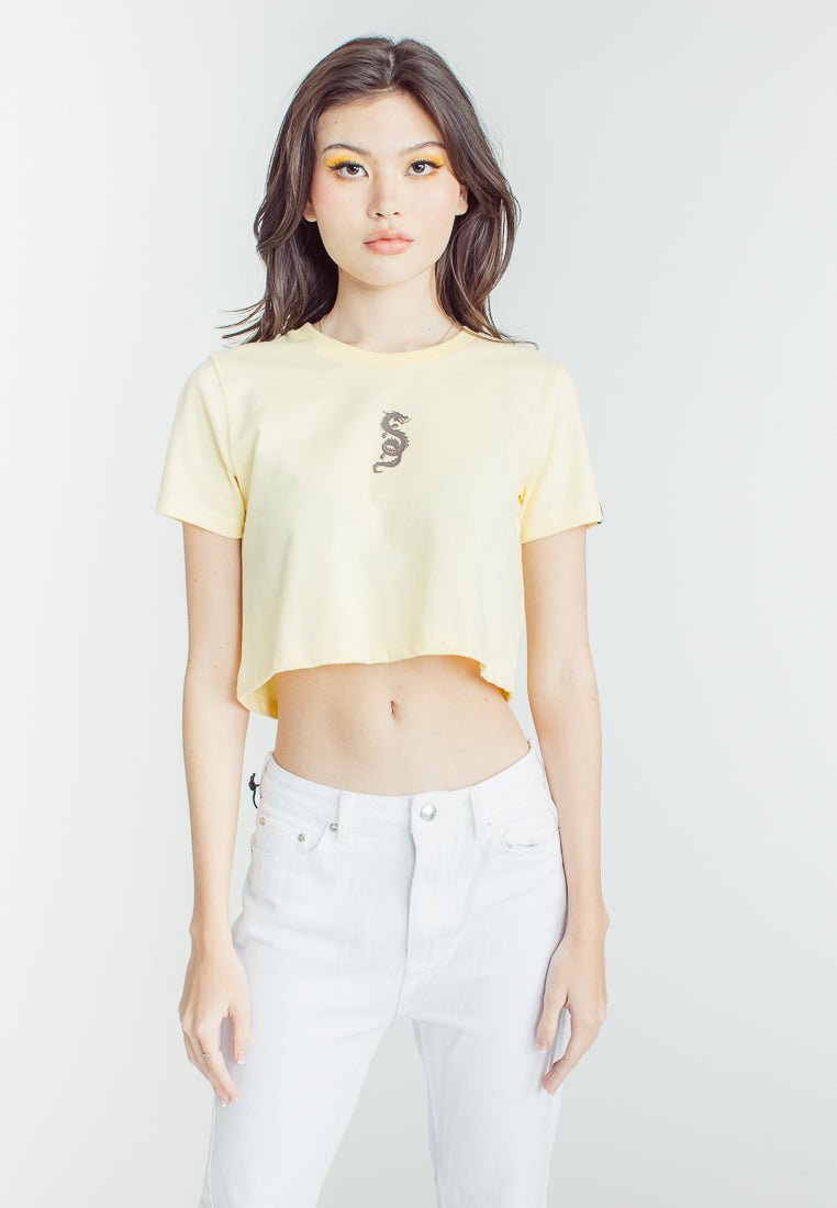 French Vanilla Premium with Small Dragon High Density Print Vintage Cropped Fit Tee - Mossimo PH