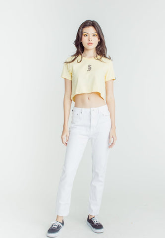 French Vanilla Premium with Small Dragon High Density Print Vintage Cropped Fit Tee - Mossimo PH