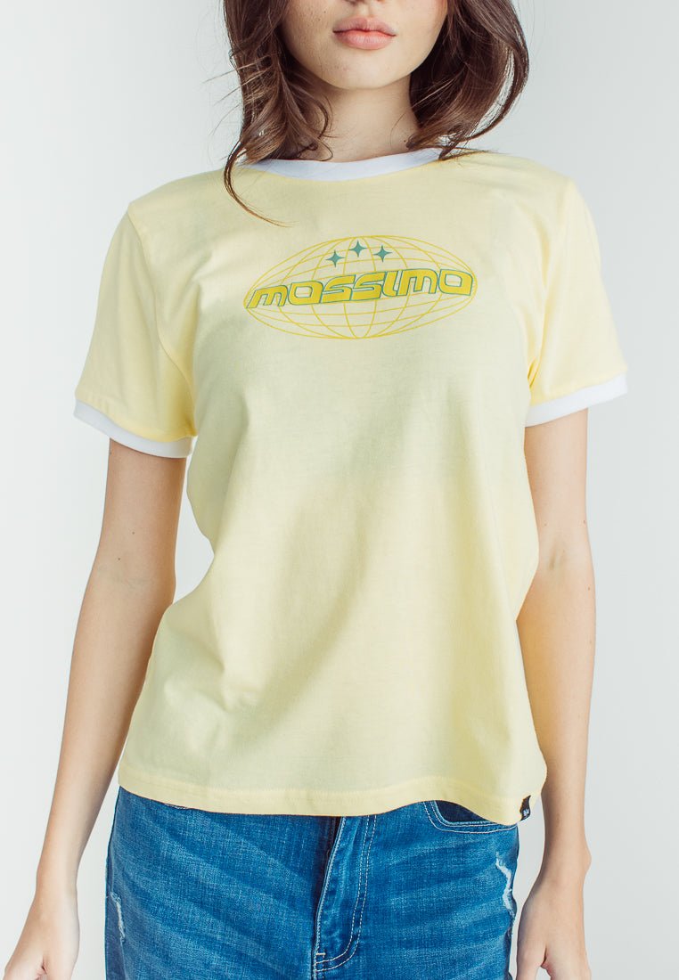 French Vanilla with Mossimo stars and Globe Flat and High Density Print Design Classic Fit Tee - Mossimo PH