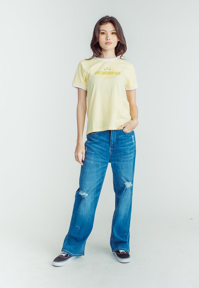 French Vanilla with Mossimo stars and Globe Flat and High Density Print Design Classic Fit Tee - Mossimo PH