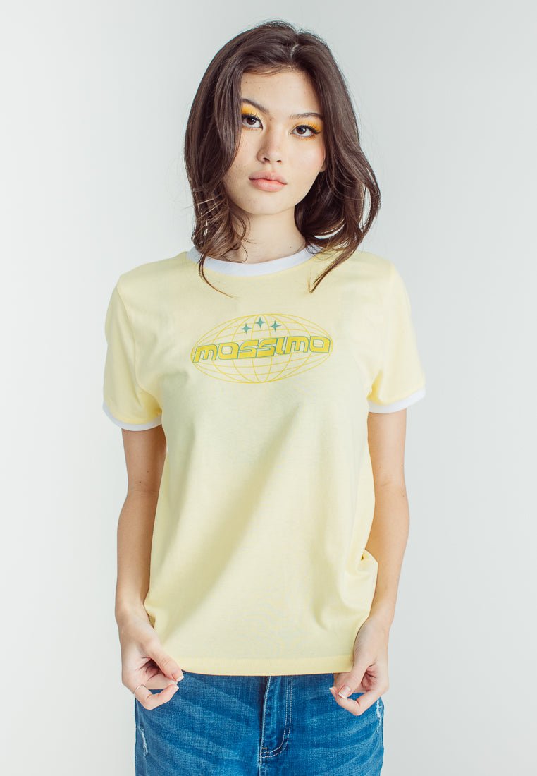 French Vanilla with Mossimo stars and Globe Flat and High Density Print Design Classic Fit Tee - Mossimo PH