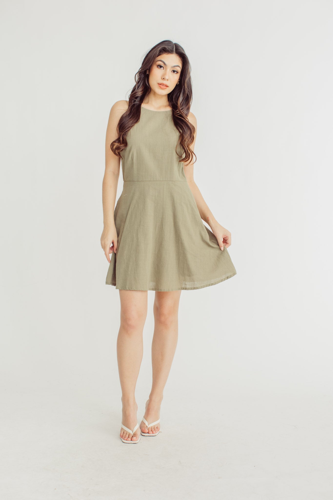 Gellie Olive Halter Dress with Half Circle Skirt - Mossimo PH