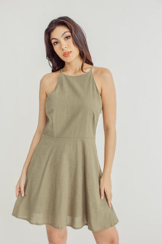 Gellie Olive Halter Dress with Half Circle Skirt - Mossimo PH