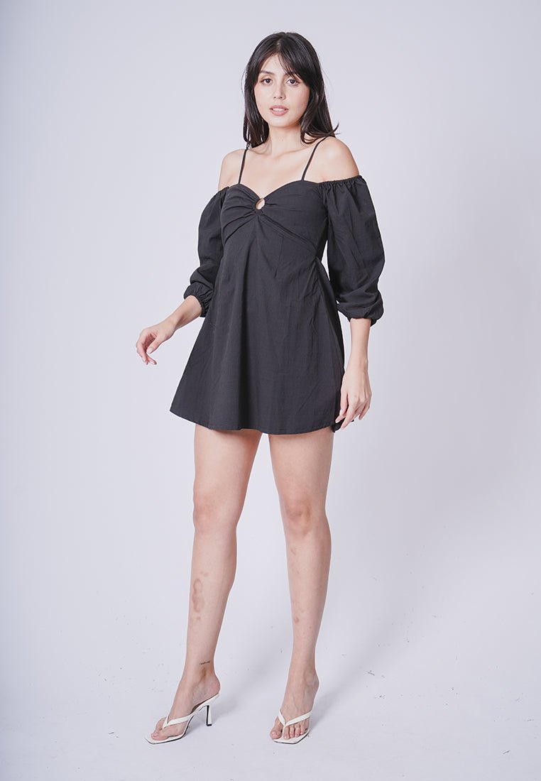 Gianna Black Cut Out Dress with Puff Sleeves - Mossimo PH