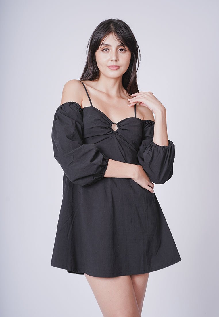 Gianna Black Cut Out Dress with Puff Sleeves1