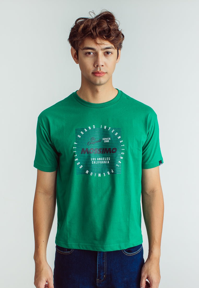 Green Basic Round Neck Classic Fit Tee with Flat Print - Mossimo PH