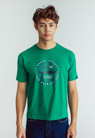 Green Basic Round Neck Classic Fit Tee with Flat Print - Mossimo PH