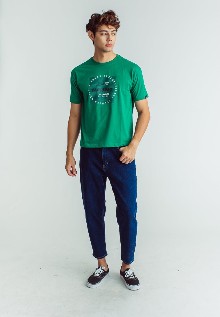 Green Basic Round Neck Classic Fit Tee with Flat Print - Mossimo PH
