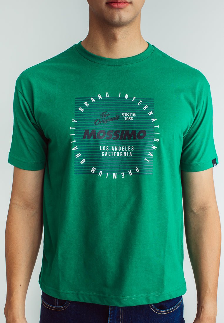 Green Basic Round Neck Classic Fit Tee with Flat Print - Mossimo PH