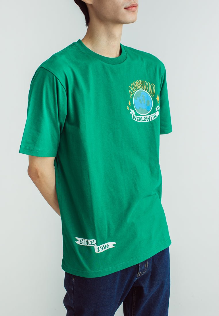 Green Comfort Fit Basic Round Neck Tee with Flat Print - Mossimo PH