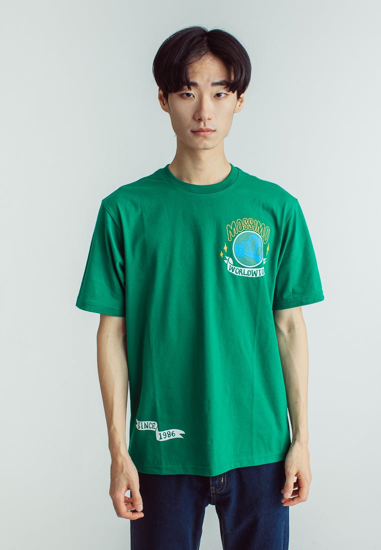 Green Comfort Fit Basic Round Neck Tee with Flat Print - Mossimo PH