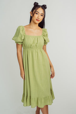 Green Fashion Garthered with Puffs Sleeves Dress - Mossimo PH