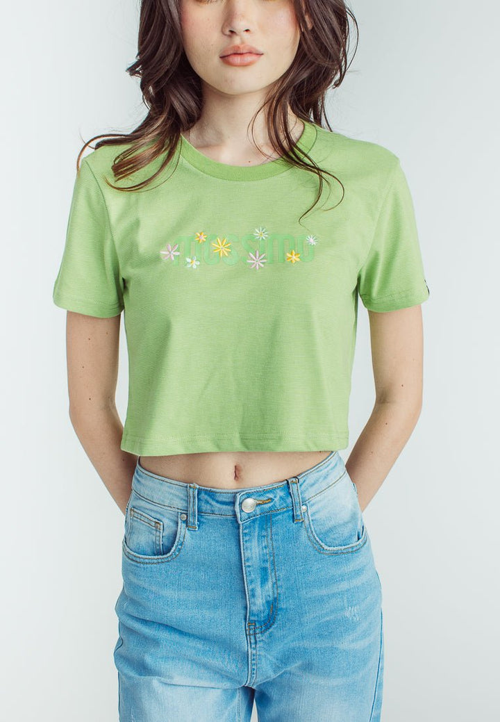 Greenery Premium with Mossimo Soft Touch Print and Embroidered Floral Vintage Cropped Fit Tee - Mossimo PH