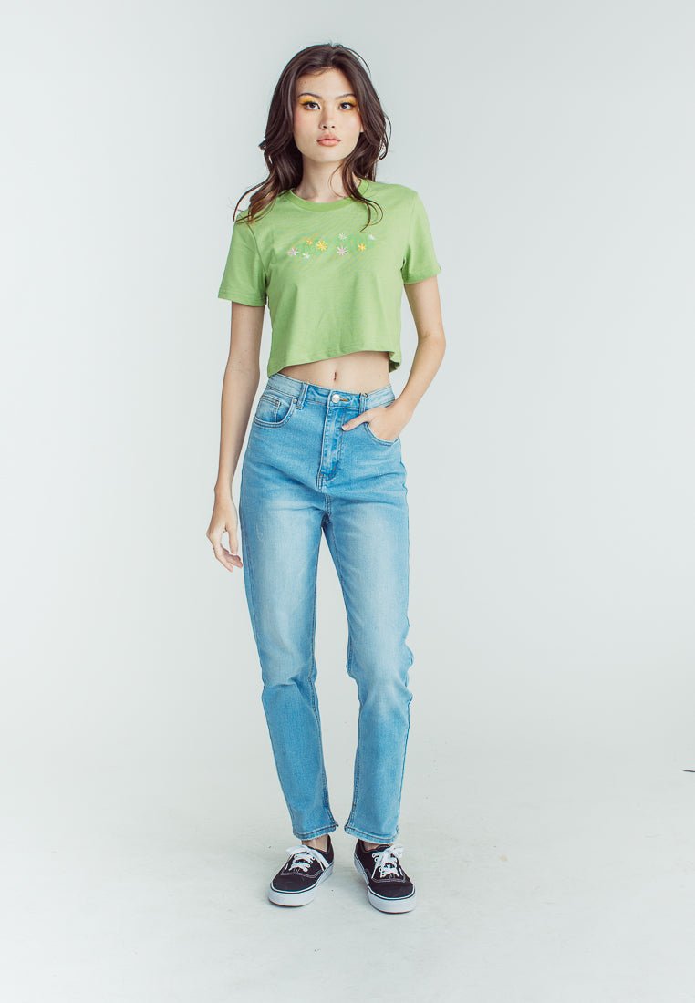 Greenery Premium with Mossimo Soft Touch Print and Embroidered Floral Vintage Cropped Fit Tee - Mossimo PH