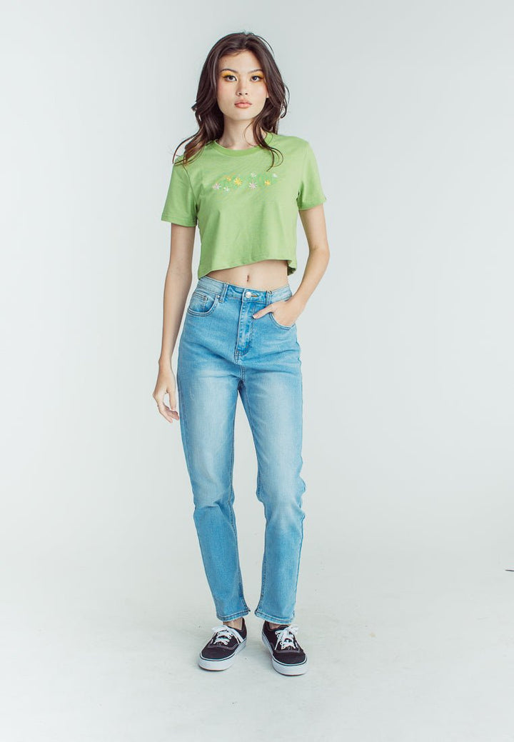 Greenery Premium with Mossimo Soft Touch Print and Embroidered Floral Vintage Cropped Fit Tee - Mossimo PH