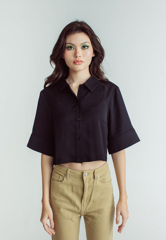 Gwyneth Black Boxy Fit Short Sleeves Buttondown - Mossimo PH