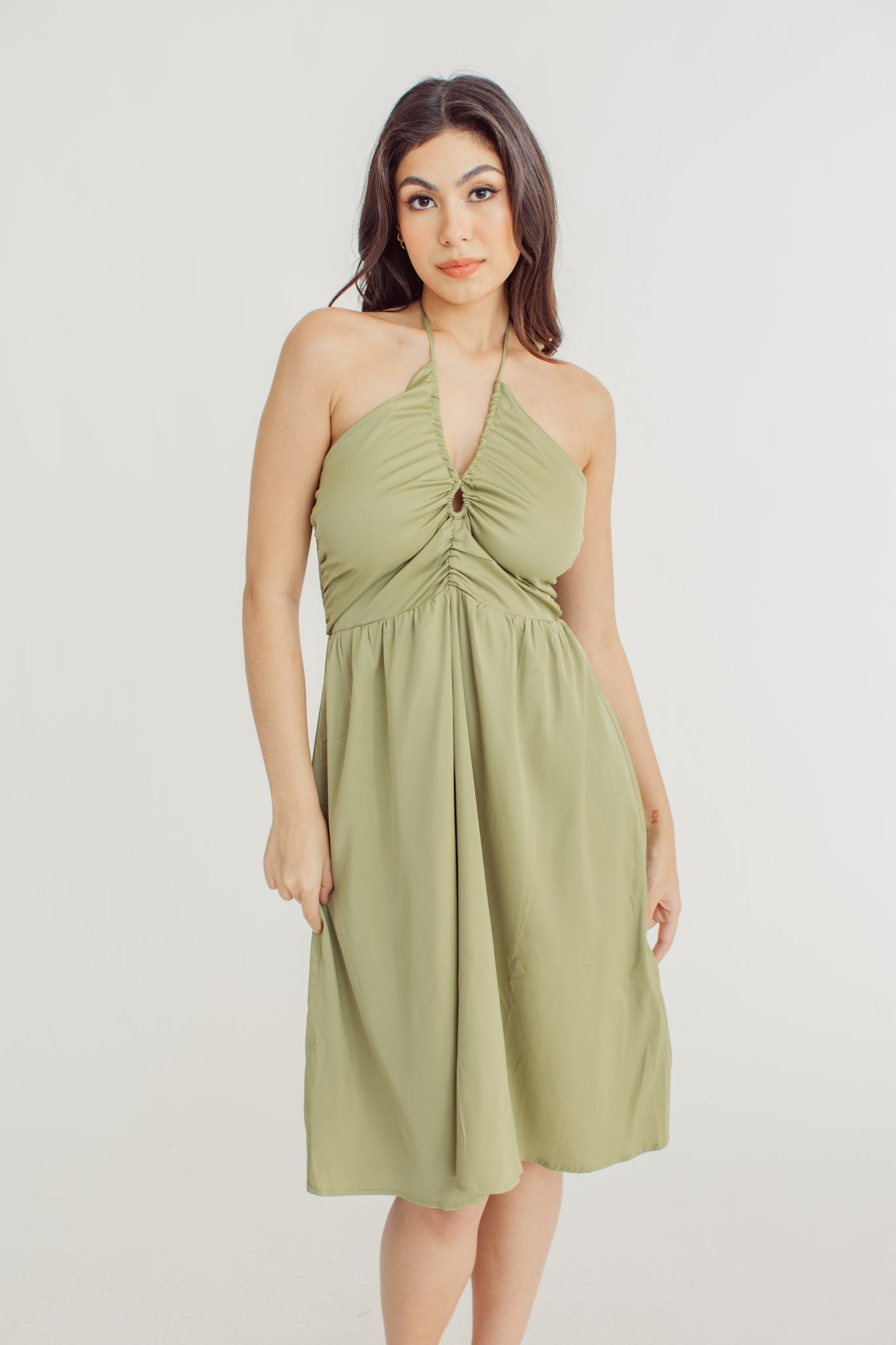 Hazel Olive Cut Out Neckline Maxi Dress