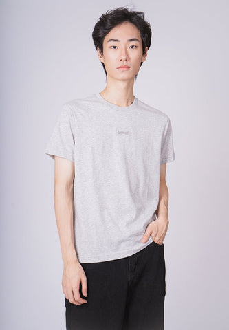 Heather Gray Basic Round Neck with Embossed Embroidery Print Muscle Fit Tee - Mossimo PH