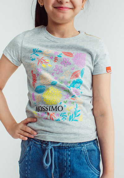 Heather Gray Basic Tshirt with Flowers and Plants Print Design - Mossimo PH