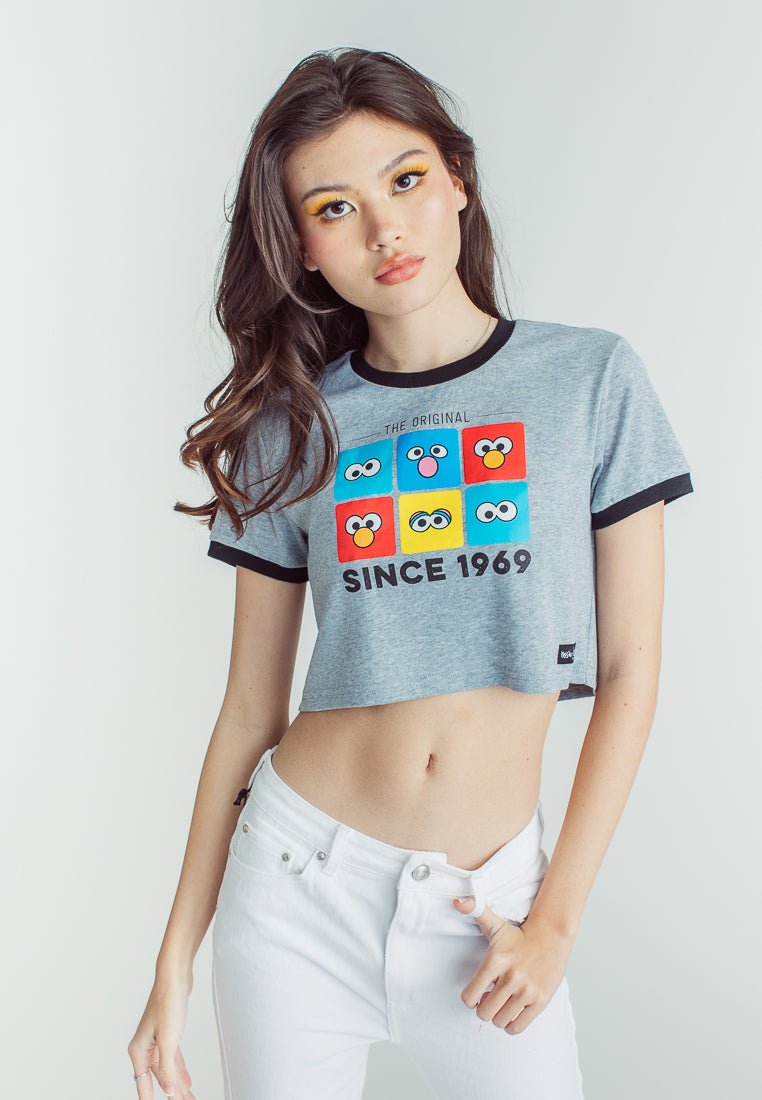 Heather gray Premium with Sesame Street Group Boxed Eyes Soft Touch Print Vintage Cropped Fit Tee - Mossimo PH