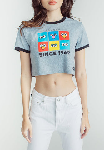 Heather gray Premium with Sesame Street Group Boxed Eyes Soft Touch Print Vintage Cropped Fit Tee - Mossimo PH