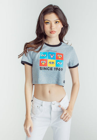 Heather gray Premium with Sesame Street Group Boxed Eyes Soft Touch Print Vintage Cropped Fit Tee - Mossimo PH