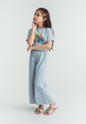 Heather Gray Sesame Street Cropped Top and Wide Pants Set - Mossimo PH