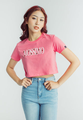 Hot Pink Premium Mossimo Big Branding with Small Hearts Flat Print and High Density Print Vintage Cropped Fit Tee - Mossimo PH