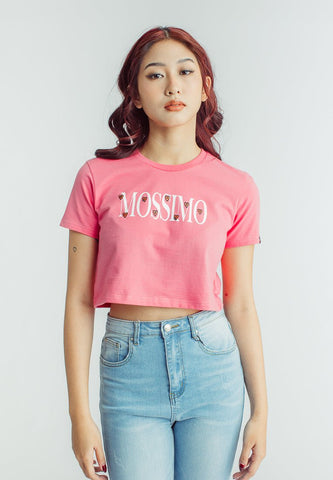 Hot Pink Premium Mossimo Big Branding with Small Hearts Flat Print and High Density Print Vintage Cropped Fit Tee - Mossimo PH