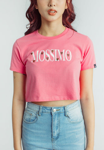 Hot Pink Premium Mossimo Big Branding with Small Hearts Flat Print and High Density Print Vintage Cropped Fit Tee - Mossimo PH