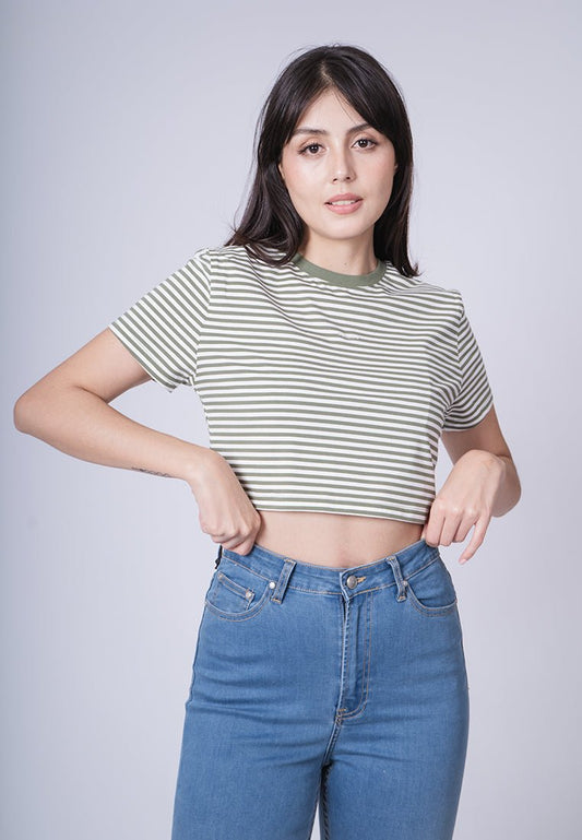 Isabel Sage Green Super Cropped Stripe Fashion Tee - Mossimo PH