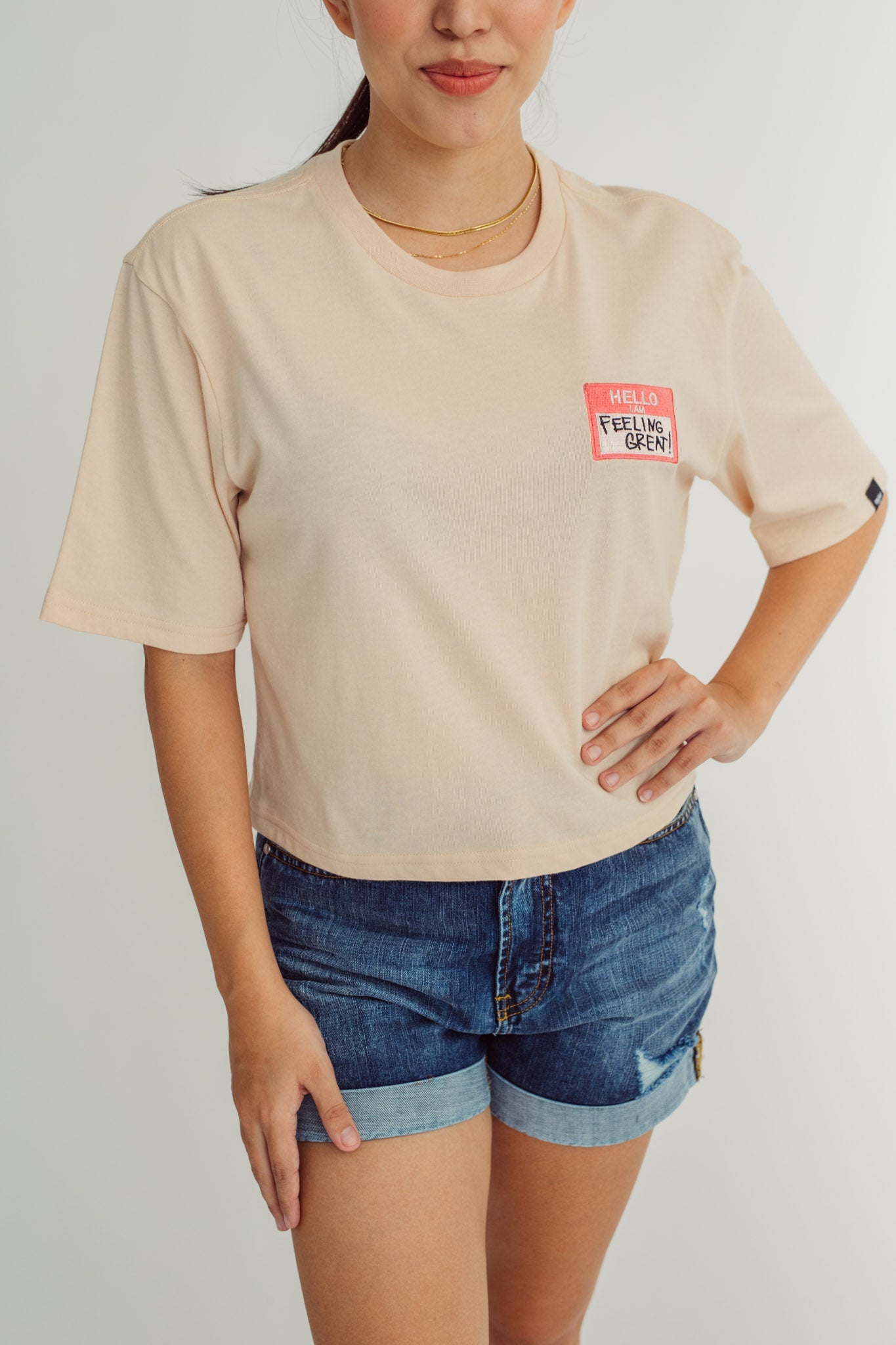 Ivory Cream with Statement Patch Embroidery Modern Cropped Fit Tee - Mossimo PH