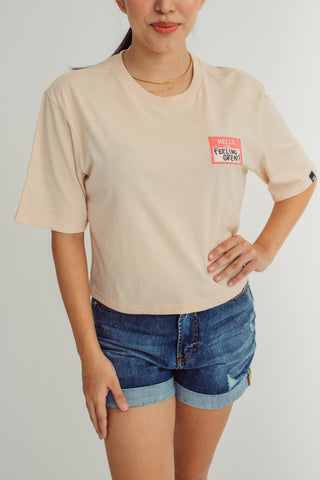Ivory Cream with Statement Patch Embroidery Modern Cropped Fit Tee - Mossimo PH
