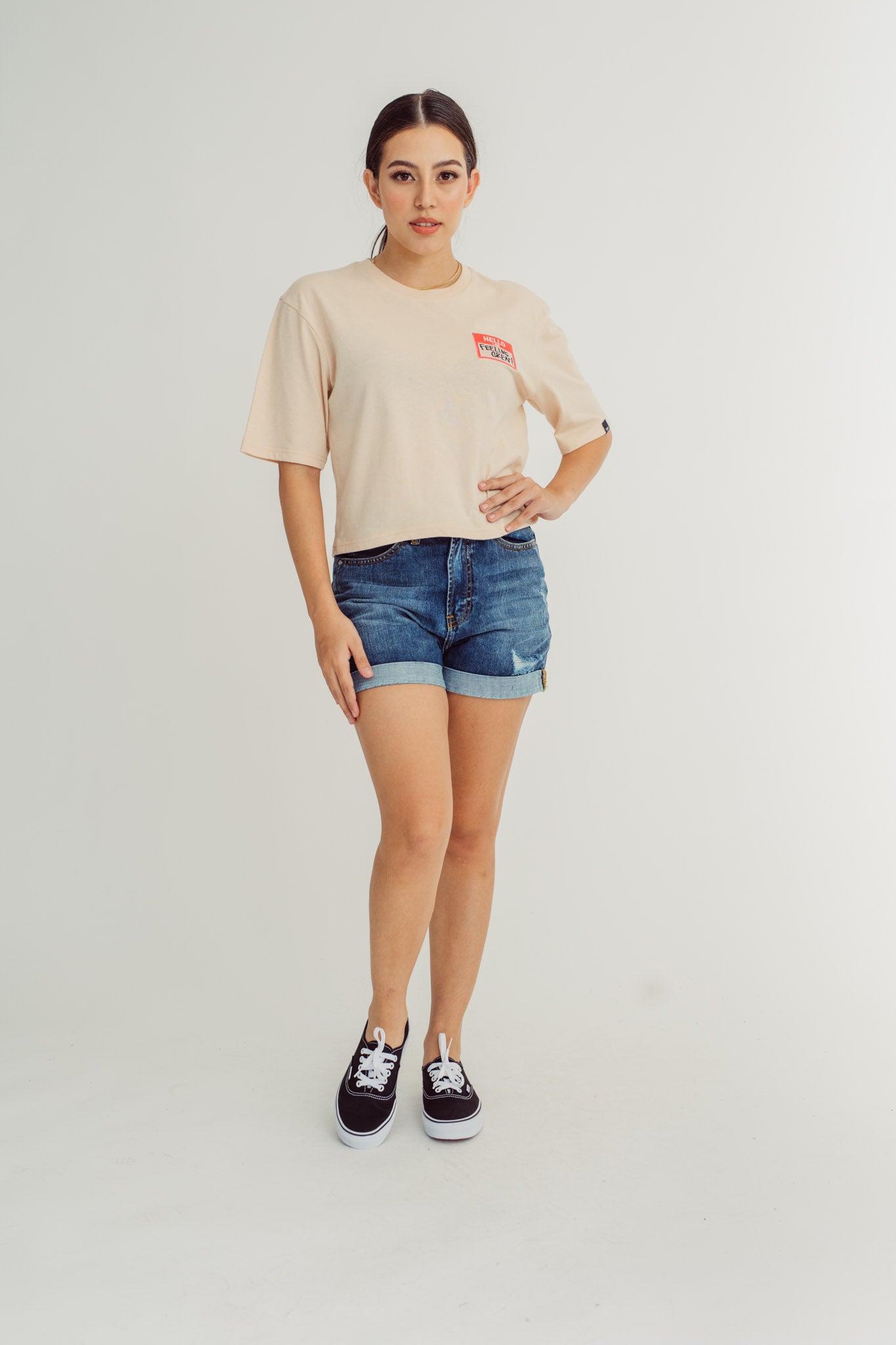 Ivory Cream with Statement Patch Embroidery Modern Cropped Fit Tee - Mossimo PH