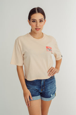 Ivory Cream with Statement Patch Embroidery Modern Cropped Fit Tee - Mossimo PH