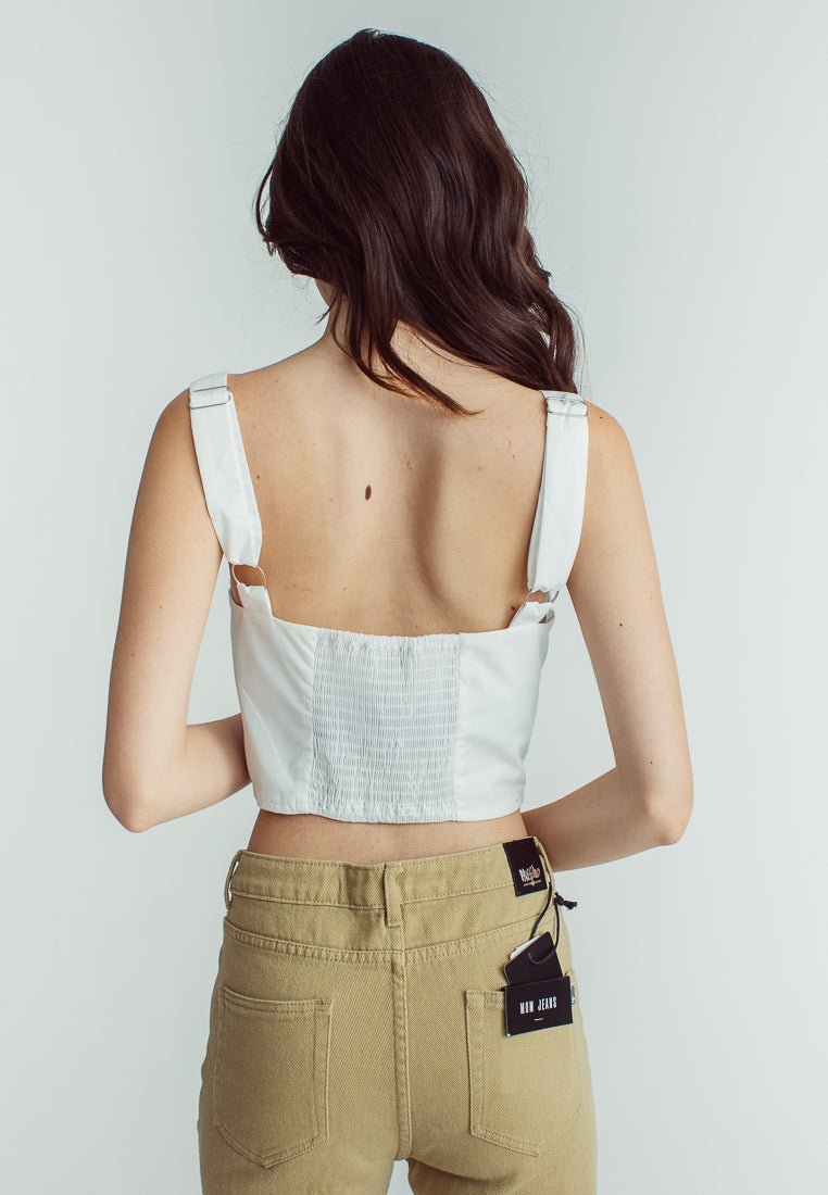 Jazel White Sleeveless Woven Crop Bustier with Strap - Mossimo PH