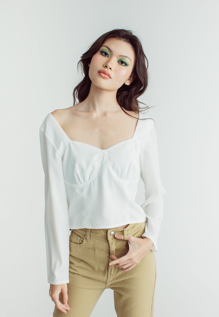 Jenica White Woven Cut Long Sleeves Bustier - Mossimo PH