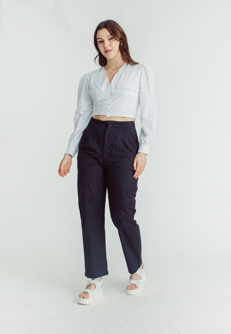 Joshelle White Woven V Neck Crop Top with Puff Sleeves - Mossimo PH