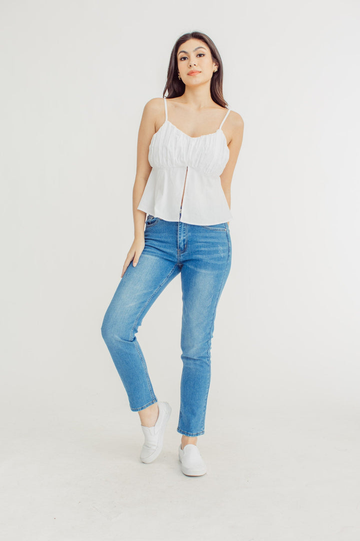 Karlyn White Runched Bodice with Front Slit Fashion Top - Mossimo PH