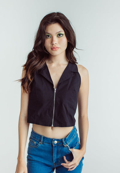 Kisha Black Woven Crop Vest with Notch Collar - Mossimo PH