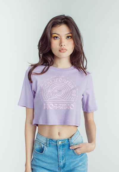 Lavender Premium with Life's a Beach Flat and Embroidery Print Design Retro Cropped Fit Tee - Mossimo PH