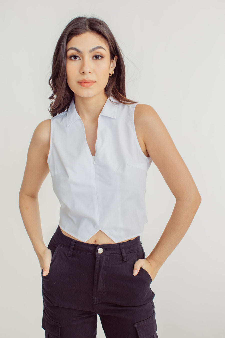 Lian White Halter Top with With Spread Collar - Mossimo PH