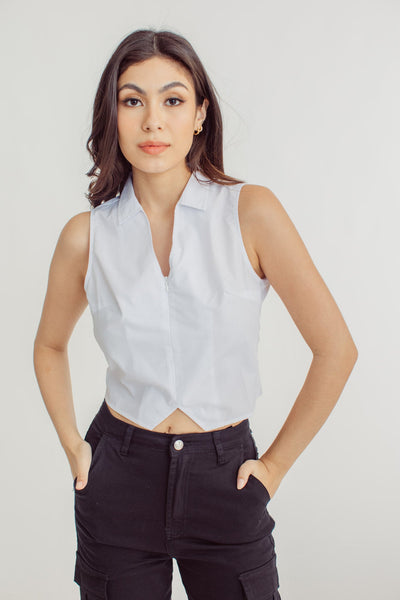 Lian White Halter Top with With Spread Collar - Mossimo PH